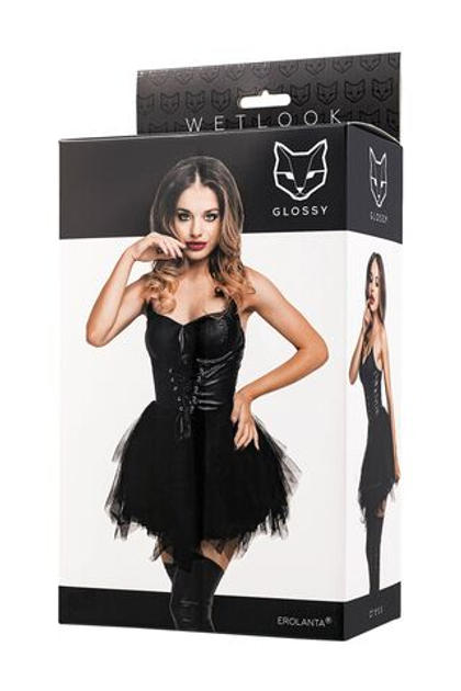 Glossy Elisia - Платье с пышной юбкой из материала Wetlook, черное, M