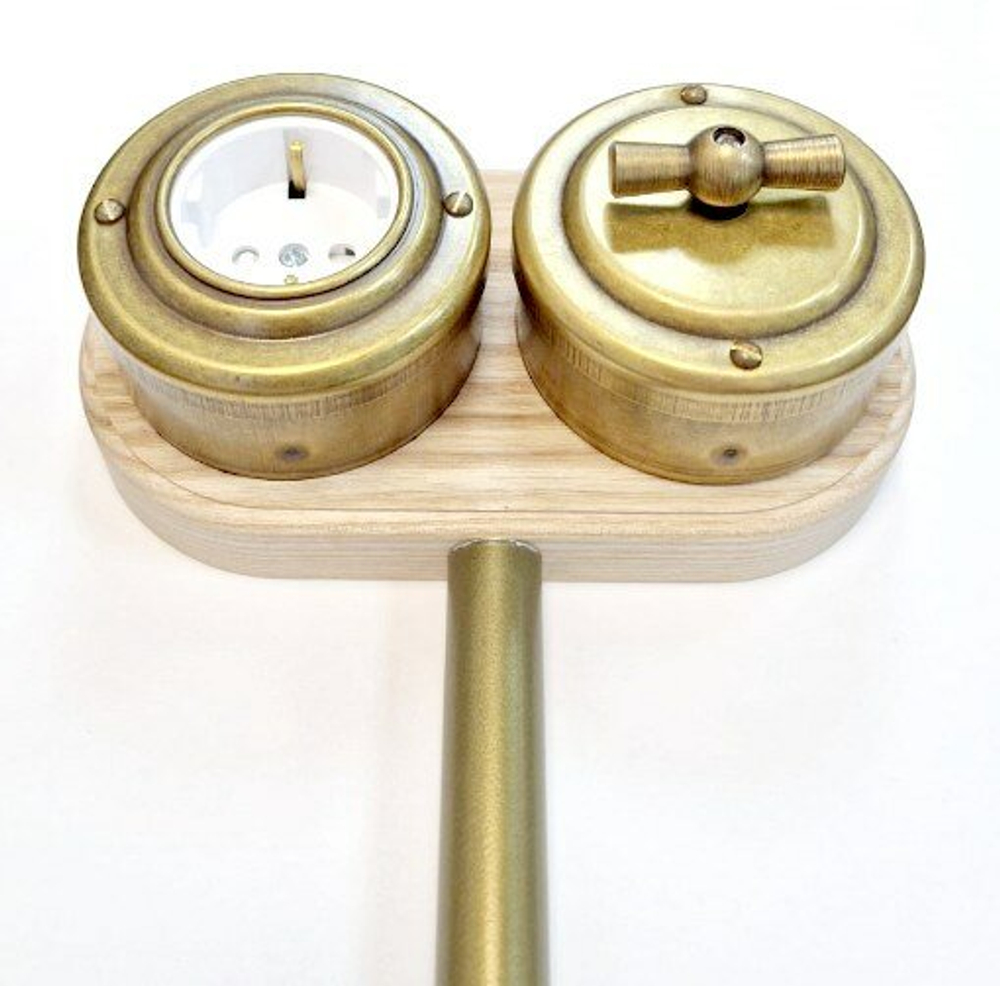 Рамка плоская под трубу, 2 поста, Vintage-brass, ясень, VB-L2