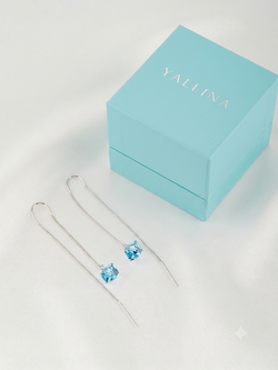 Серьги-протяжки Миражи с голубыми кубиками Swarovski