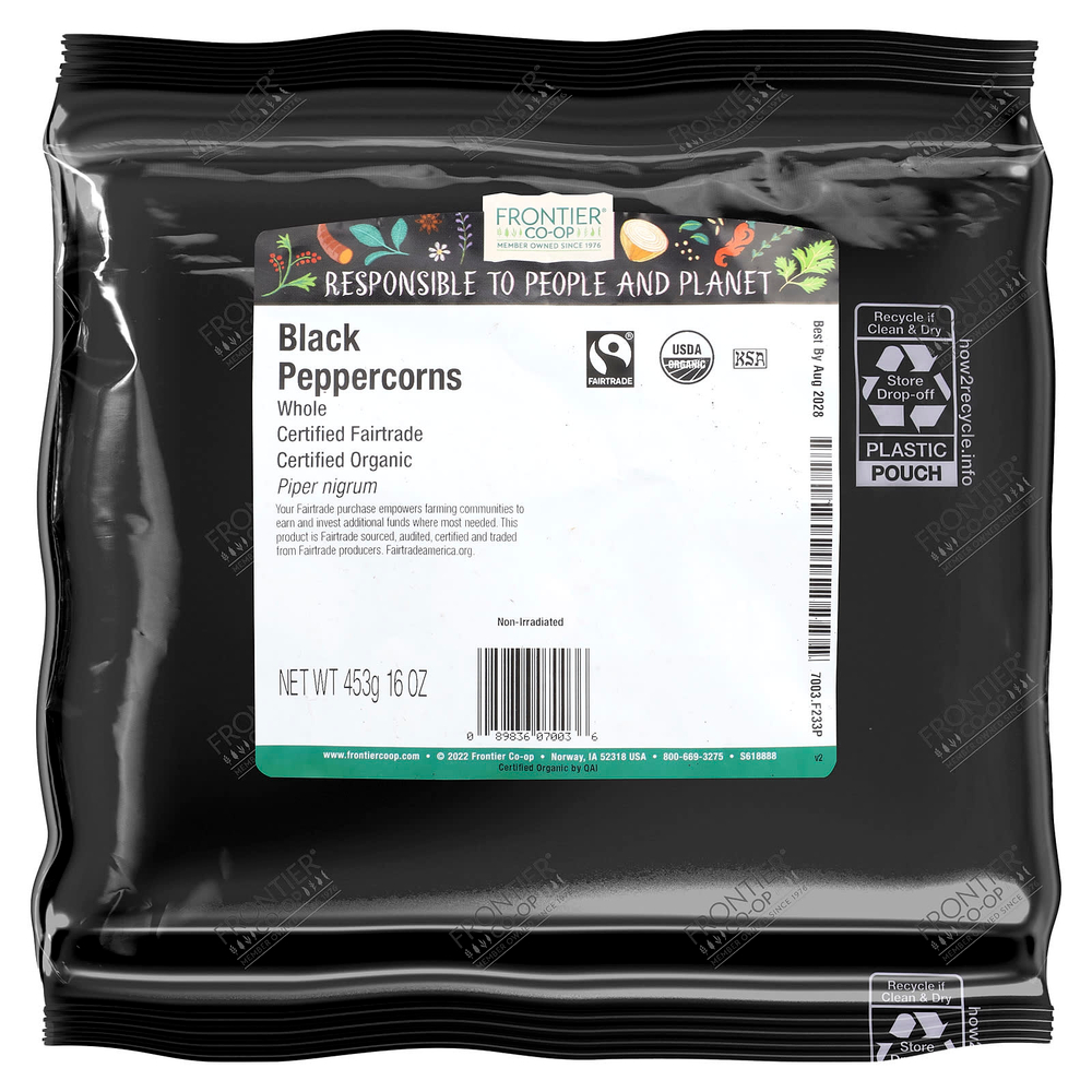 Frontier Co-op, органический цельный черный перец горошком, 453 г (16 унций)