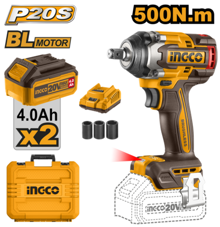 Аккумуляторный бесщеточный ударный гайковерт INGCO CIWLI2050 INDUSTRIAL 20 В 1/2" 500 Нм