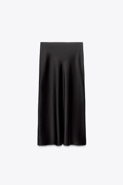 ZARA АТЛАСНАЯ ЮБКА МИДИ, ЧЕРНЫЙ