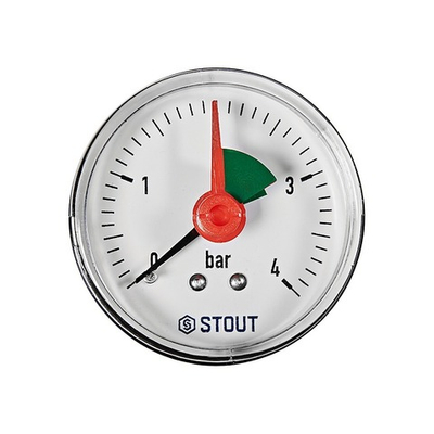 Манометр аксиальный STOUT - 1/4" (D50 мм, шкала 0-4 бар, с указателем предела)