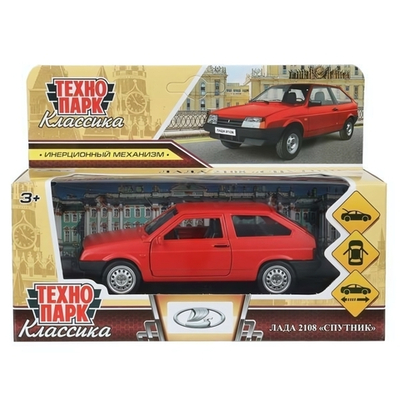 Модель ин. мет. "Lada-2108 Спутник" 12см, дв, баг, матовый красный, коробка 2108-12-RD-WOD (Технопарк)