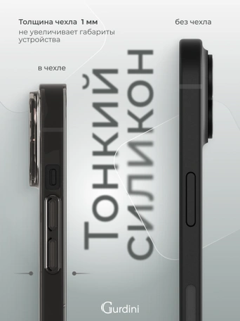 Чехол накладка iPhone 14 6.1" Gurdini силикон Ultra Twin 1 mm с защитой камеры серый
