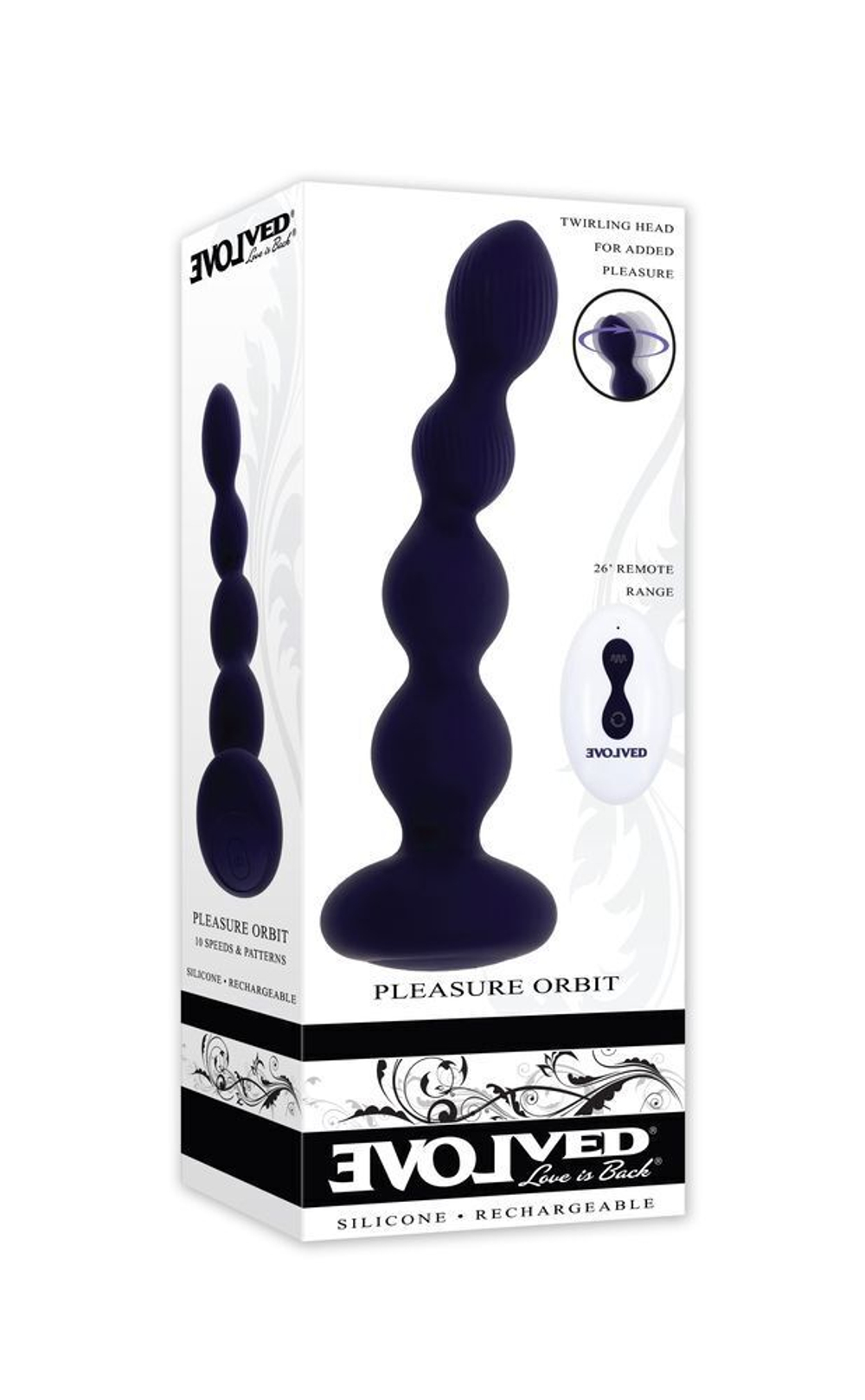 Фиолетовые анальные бусы с вибрацией и вращением Pleasure Orbit - 17,8 см.