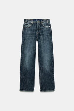 ZARA ДЖИНСЫ STRAIGHT FIT СО СРЕДНЕЙ ПОСАДКОЙ — ZW COLLECTION, СИНИЙ