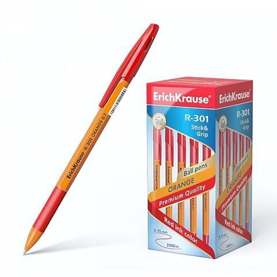 Ручка шариковая 0,7 мм, красная "R-301 Orange Stick&Grip" (ErichKrause)