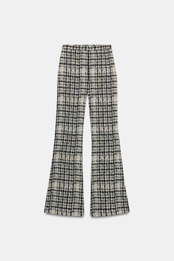 ZARA БРЮКИ FLARE В КЛЕТКУ, ЭКРЮ/ЧЕРНЫЙ