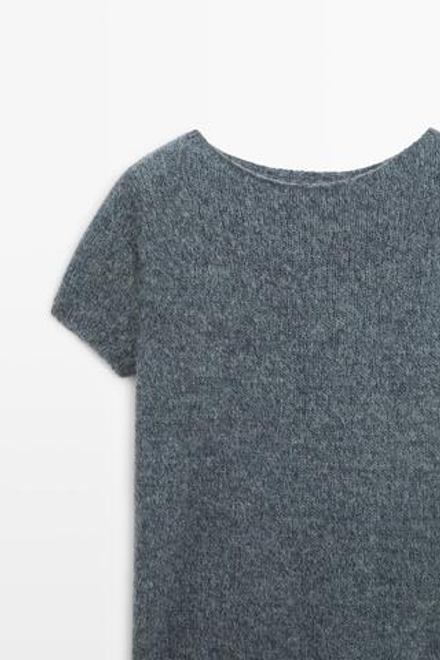 Massimo Dutti Трикотажный джемпер из альпаки с короткими рукавами, серо-синий