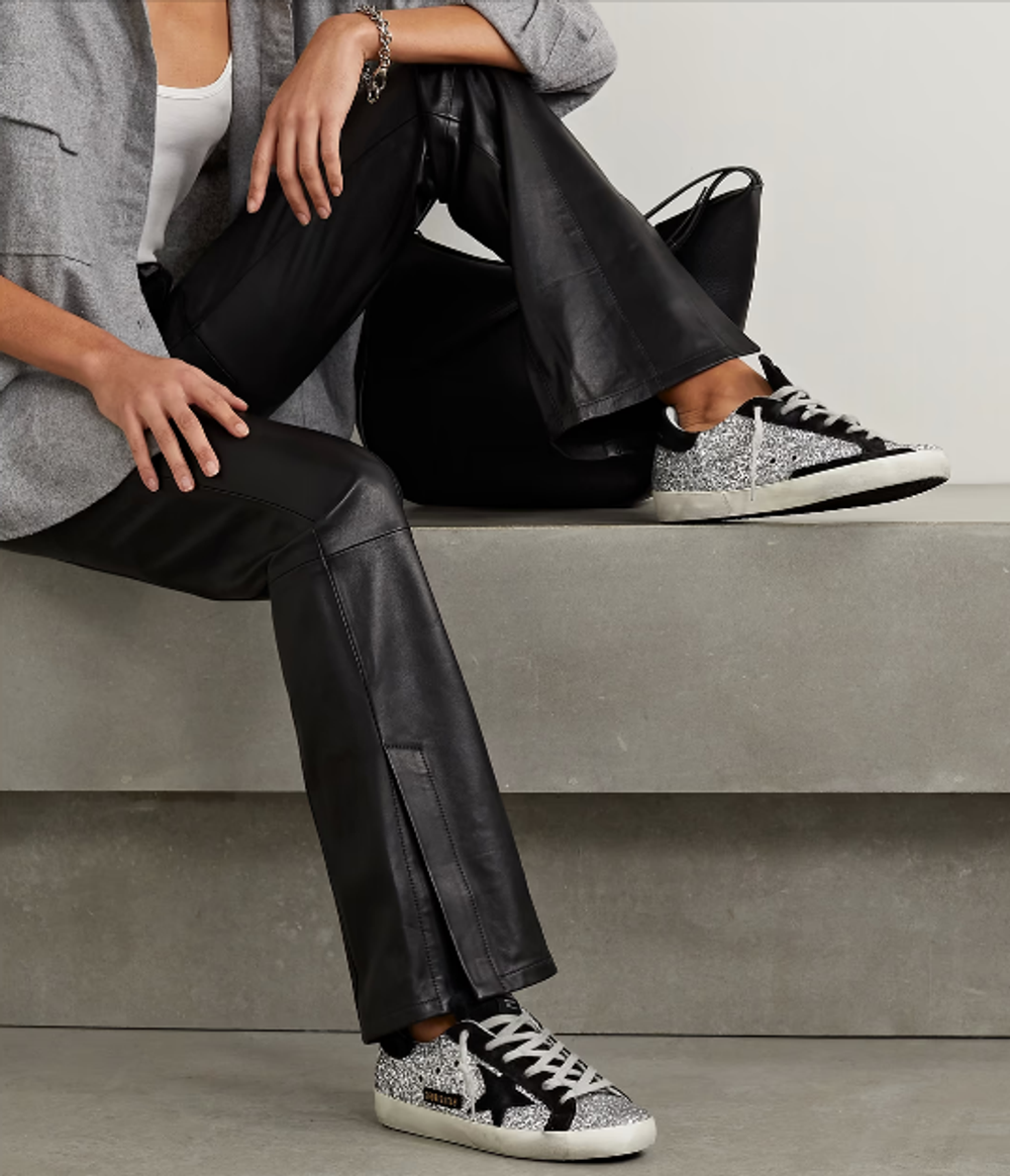 Кеды Golden Goose Superstar distressed glittered leather and suede sneakers