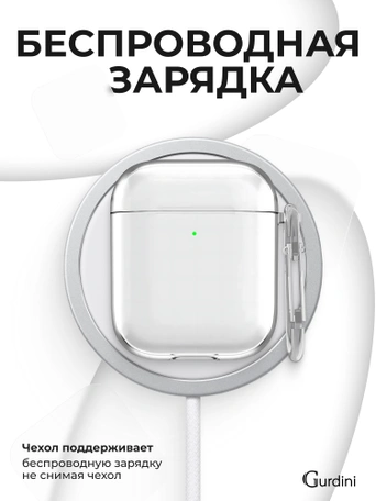 Чехол Gurdini силиконовый для наушников Apple Airpods 1/2 прозрачный