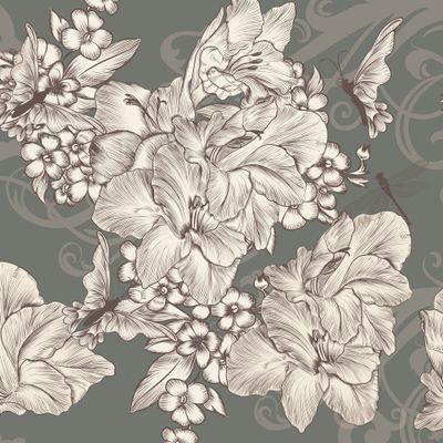 Винтажные цветы серый фон Vintage flowers gray wallpaper graphic