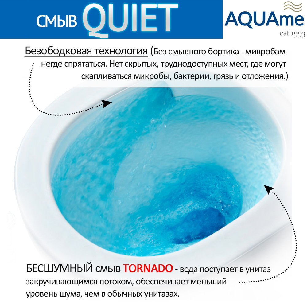 AQM2010 Унитаз подвесной сиденье SoftClose, технология смыва QUIET, скрытый крепеж. 520х360х410