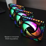 Комплект из 3 вентиляторов ТЕСЛА (TESLA) RGB120-GD3, 120мм, 3-pin+Molex, черный-белый/FRGB, 1200rpm, 38CFM, 21дБ, антивибропрокладки (TSL-120-GD3)