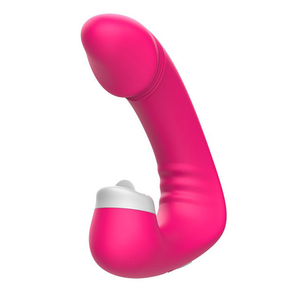 Розовый двойной вибромассажер с клиторальной стимуляцией I-Moon Lisking Massager MY-508