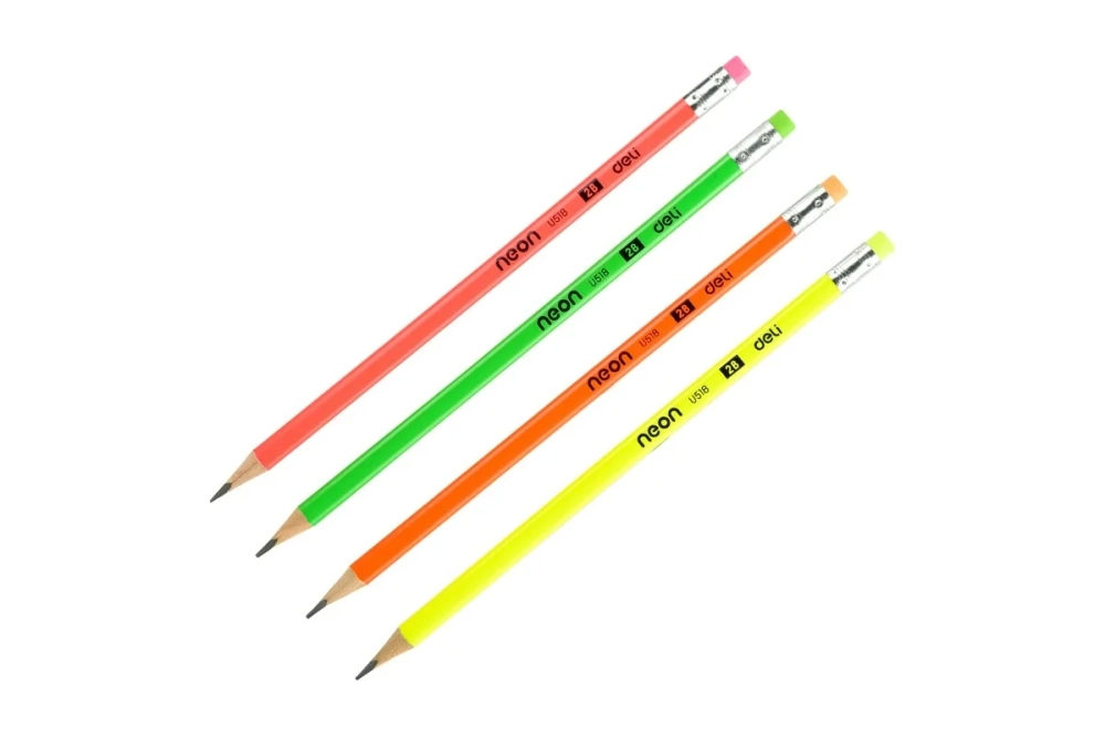 Карандаш чернографитный Deli Neon 2B трехгранный, липа, ластик EU51806