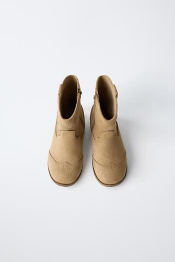ZARA САПОГИ В КОВБОЙСКОМ СТИЛЕ С ВЫШИВКОЙ, ПЕСОЧНО-КОРИЧНЕВЫЙ