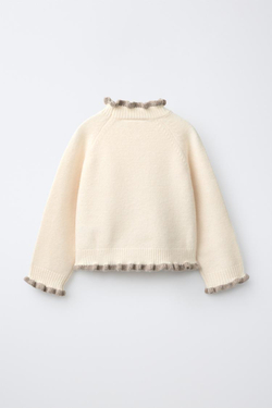 ZARA ТРИКОТАЖНЫЙ СВИТЕР С КОНТРАСТНЫМИ ВОЛАНАМИ, ЭКРЮ