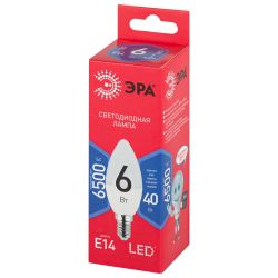 Лампа светодиодная ЭРА RED LINE LED B35-6W-865-E14 R 6Вт свеча холодный дневной свет Е14 | Лампы cветодиодные Свеча (B/C)