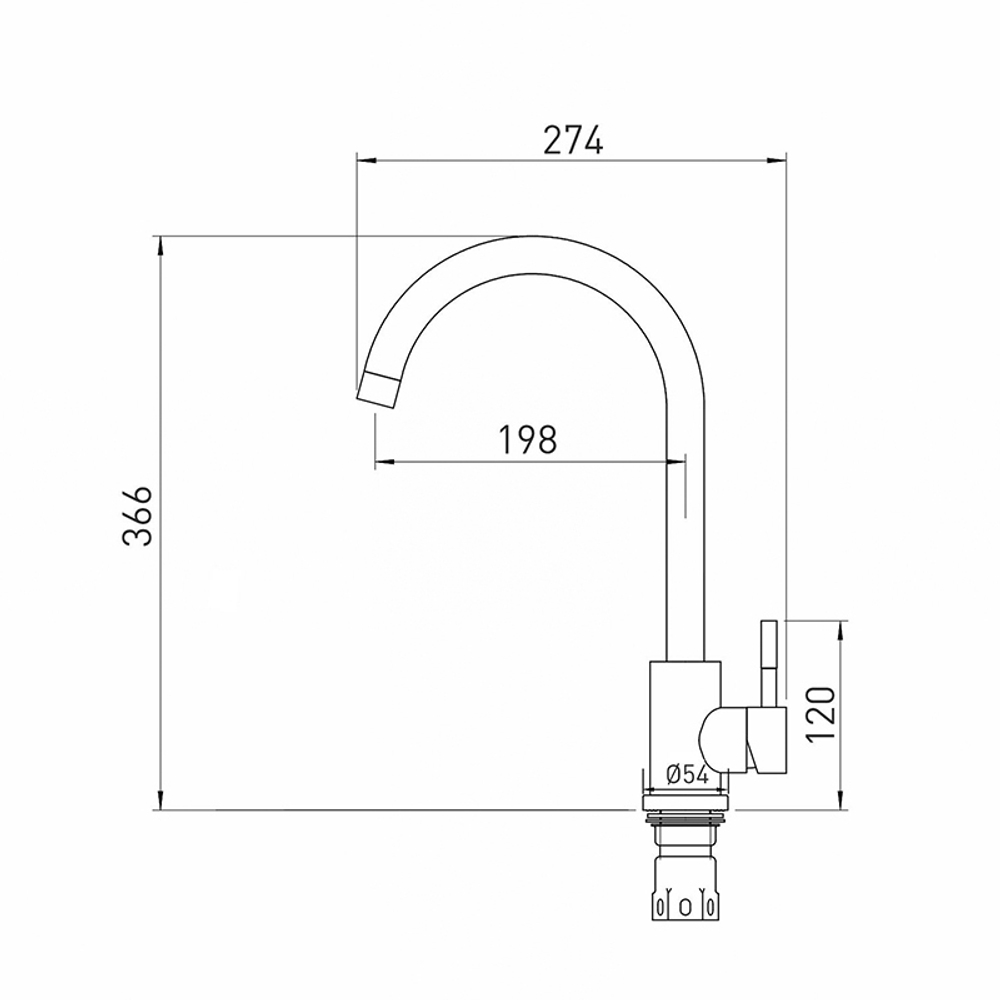 Смеситель для кухни 35k MIXLINE МЛНС-0303Б (MLSS-0303BR) трубчатый излив, п/гайку БРОНЗА