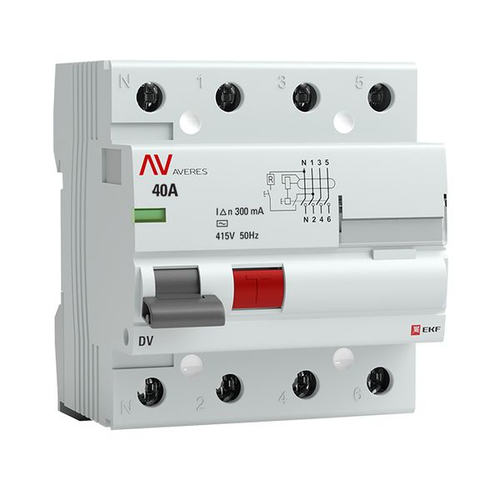 Устройство защитного отключения DV 4P 40А/300мА (AC) EKF AVERES rccb-4-40-300-ac-av