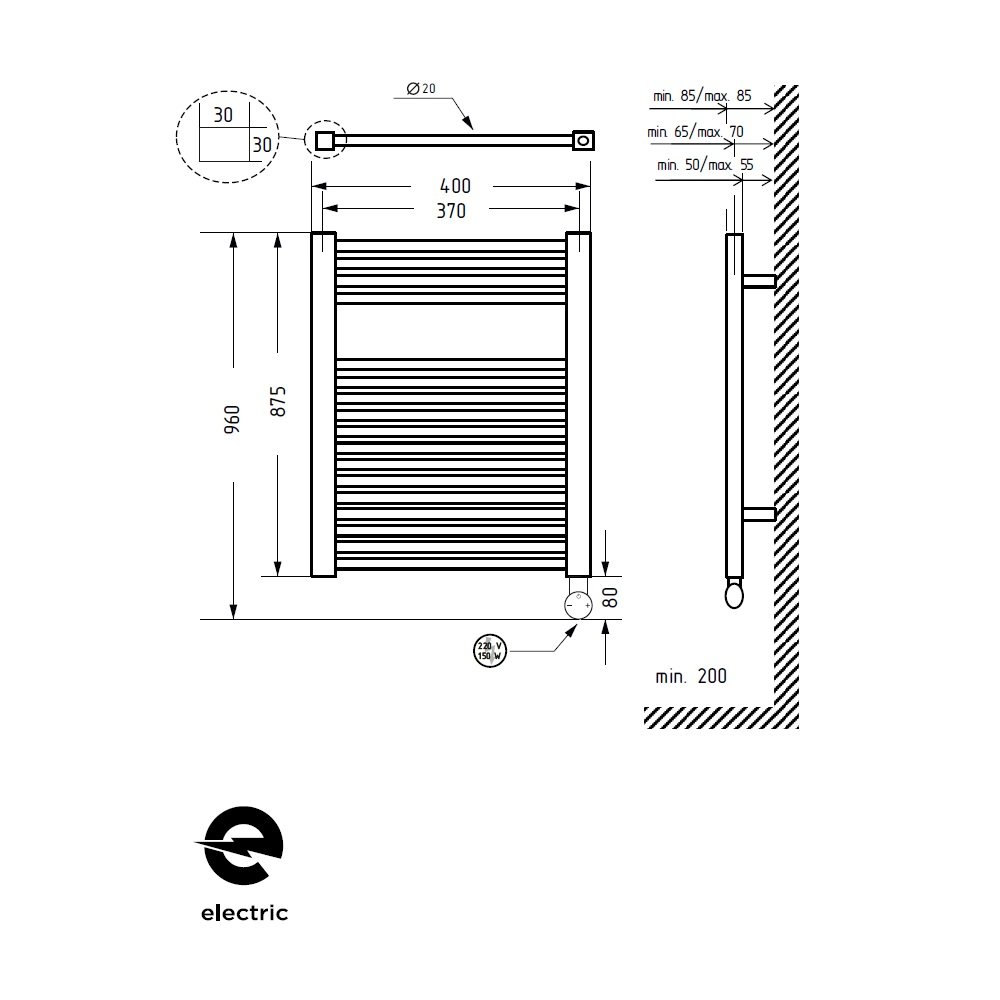 Полотенцесушитель электрический QUADRO, 400x960, хром, ST-QUAD-E34096-CR