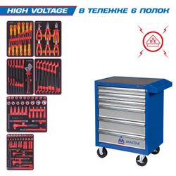 KING TONY (934-117AMBE) Набор инструментов "HIGH VOLTAGE" в синей тележке, 117 предметов