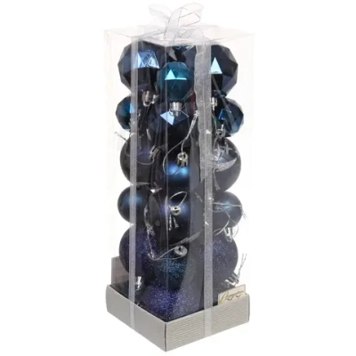 Набор шаров «Winter shine» 6 см + 4 см (24 предмета), Сапфир
