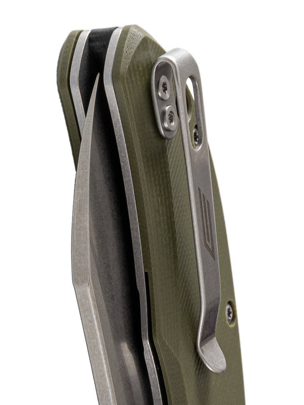 Нож складной GhostBlade Banshee, сталь D2, 58-62 HRC, Sheepfoot, рукоять G10 оливковая, замок Liner lock, флиппер, 128 г