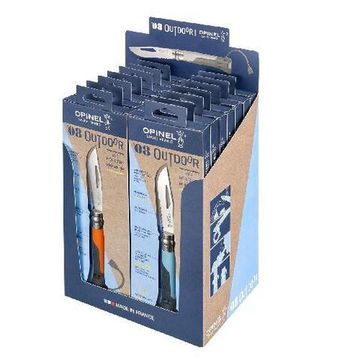 Складной нож Набор-дисплей Opinel, 14 ей №8 Outdoor Earth из нержав стали, 7 синих + 7 оранжевых c клинком из стали Sandvik™ 12С27, рукоять Полиформальдегид POM (пластик)