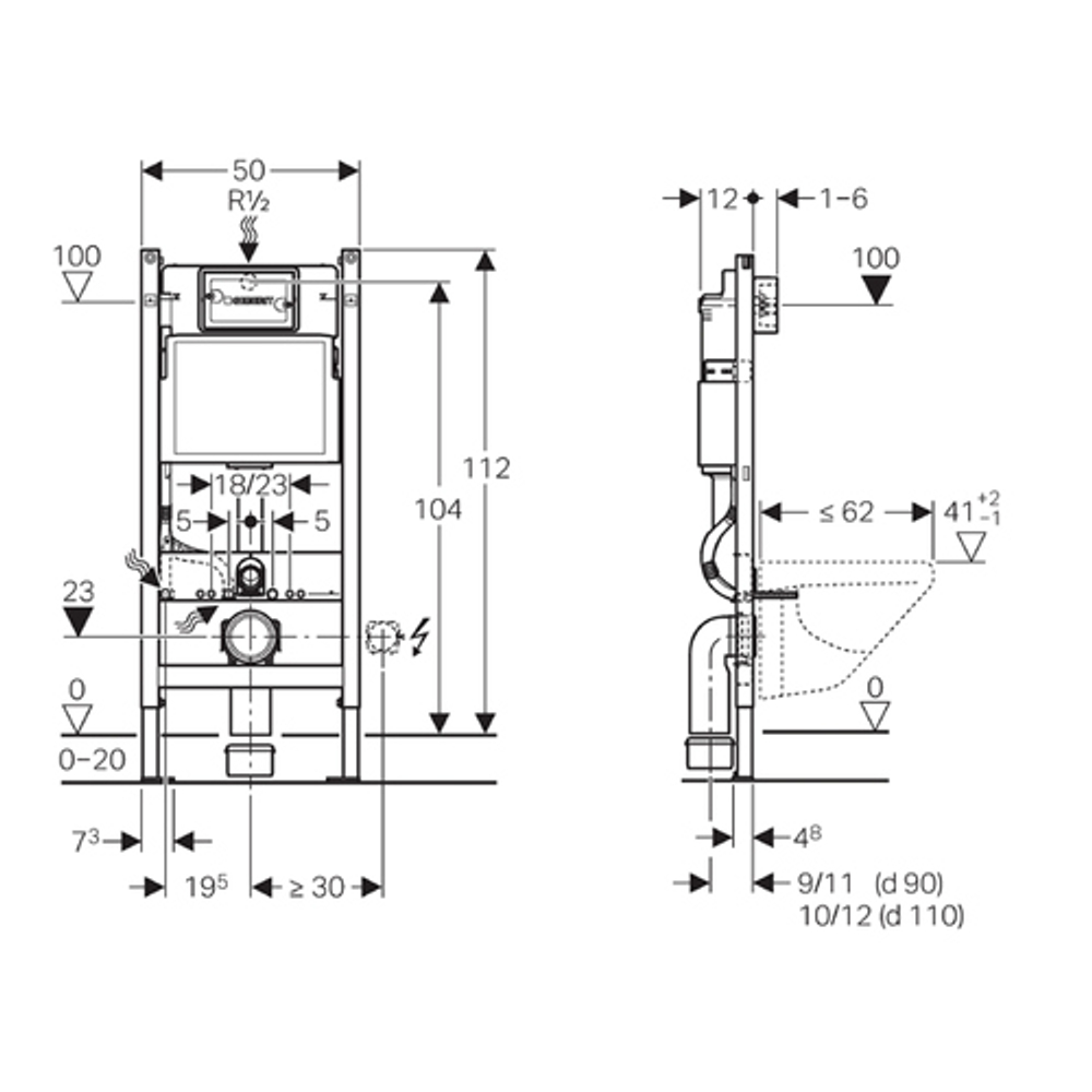 Инсталляция для унитаза GEBERIT Duofix Basic UP100 111.153.00.1 схема
