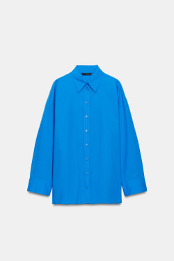 ZARA РУБАШКА ОВЕРСАЙЗ ИЗ ПОПЛИНА, СИНИЙ ЭЛЕКТРИК