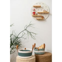 Корзина для хранения Helly Ø28х14 см, бежевая/зеленая
