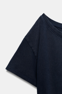 ZARA ФУТБОЛКА ИЗ ПЛОТНОГО ХЛОПКА С КОРОТКИМИ РУКАВАМИ, МОРСКОЙ СИНИЙ