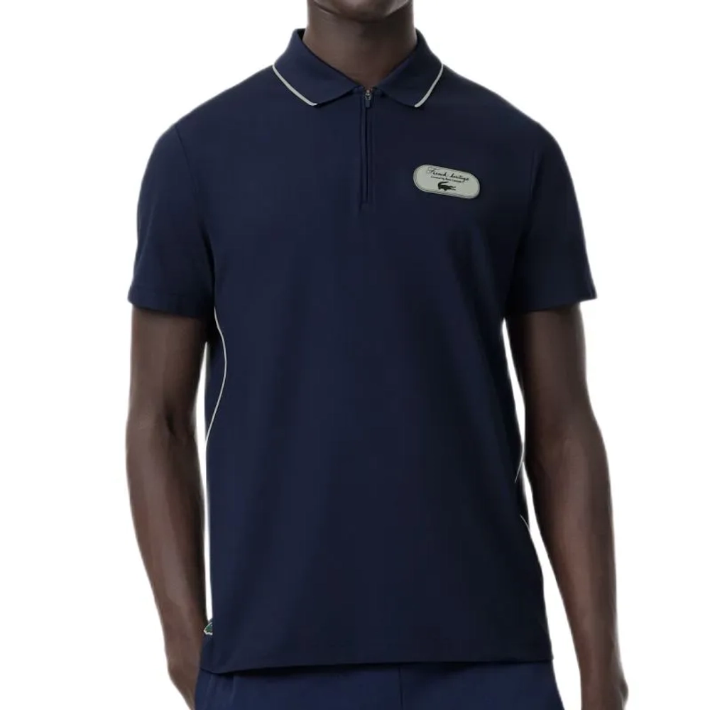 Мужское теннисное поло Lacoste Ultra Dry Badge Accent Tennis Heritage - navy blue/white