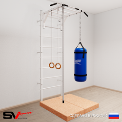 Шведская стенка Sv Sport усиленная 6337 (Турник рукоход/Канат/Кольца/Цепь/Мешок 30кг/Мат 1м)