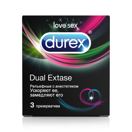Рельефные презервативы с анестетиком Durex Dual Extase 3шт