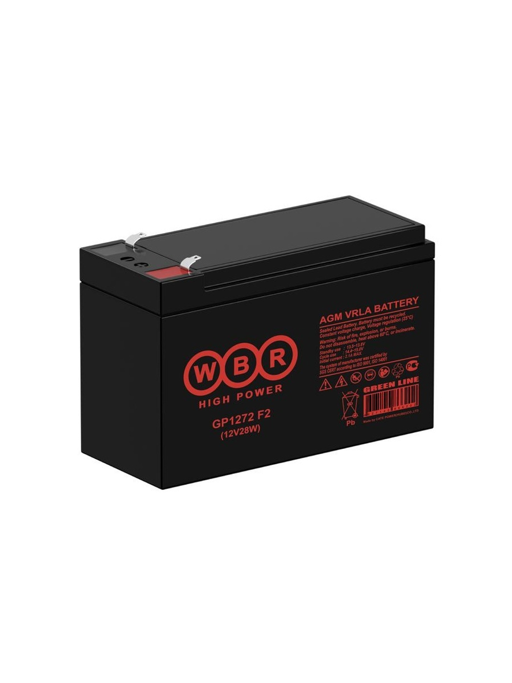 Аккумулятор 12В 7.2А.ч WBR GP1272 F2 (12V28W) WBR