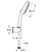Набор для душа GROHE Vitalio Comfort 110, 3 режима струи, лейка, держатель и шланг, 8.4 л/мин, хром (26945001)