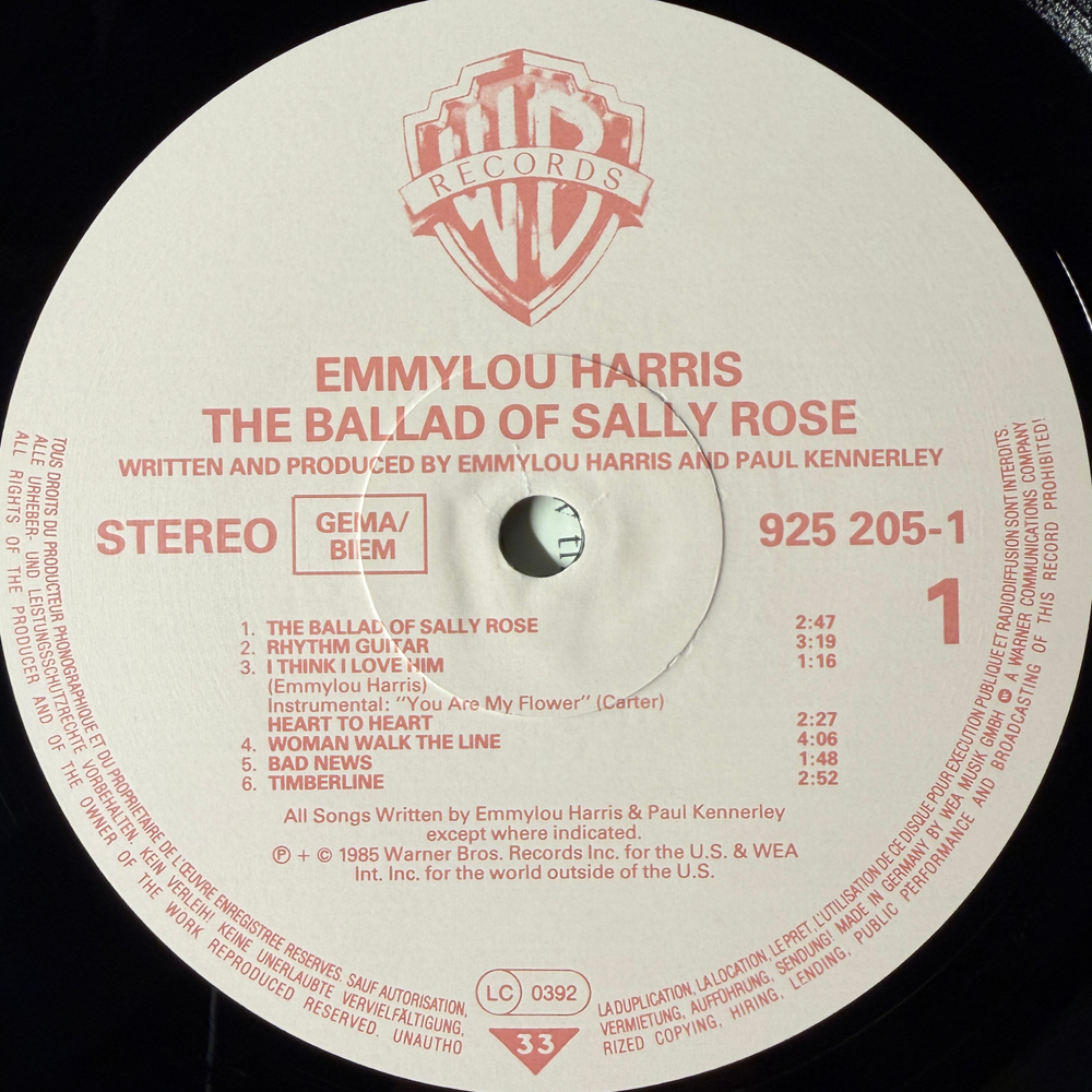 Emmylou Harris ‎– The Ballad Of Sally Rose (Германия 1985г.) Т