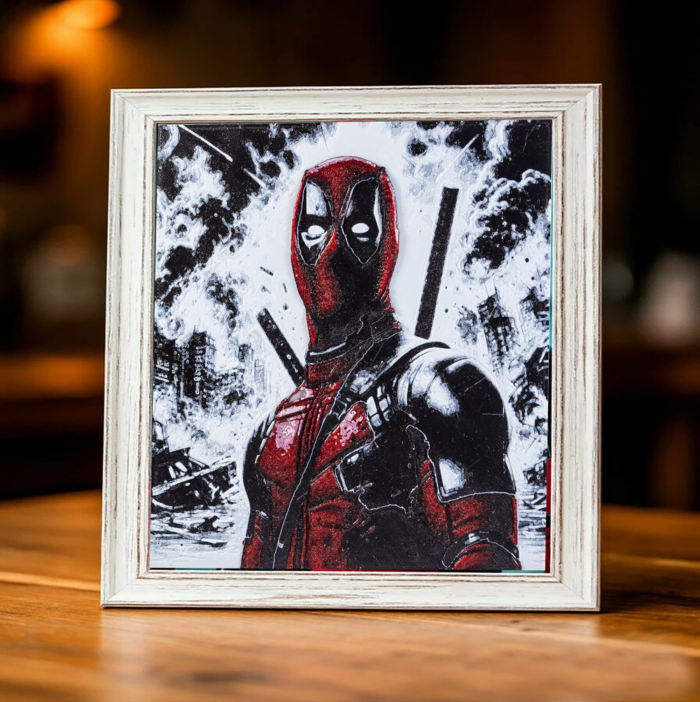 Табличка интерьерная "Deadpool " Дэдпул, 15х15 см, 3D печать, красно-белый-черный