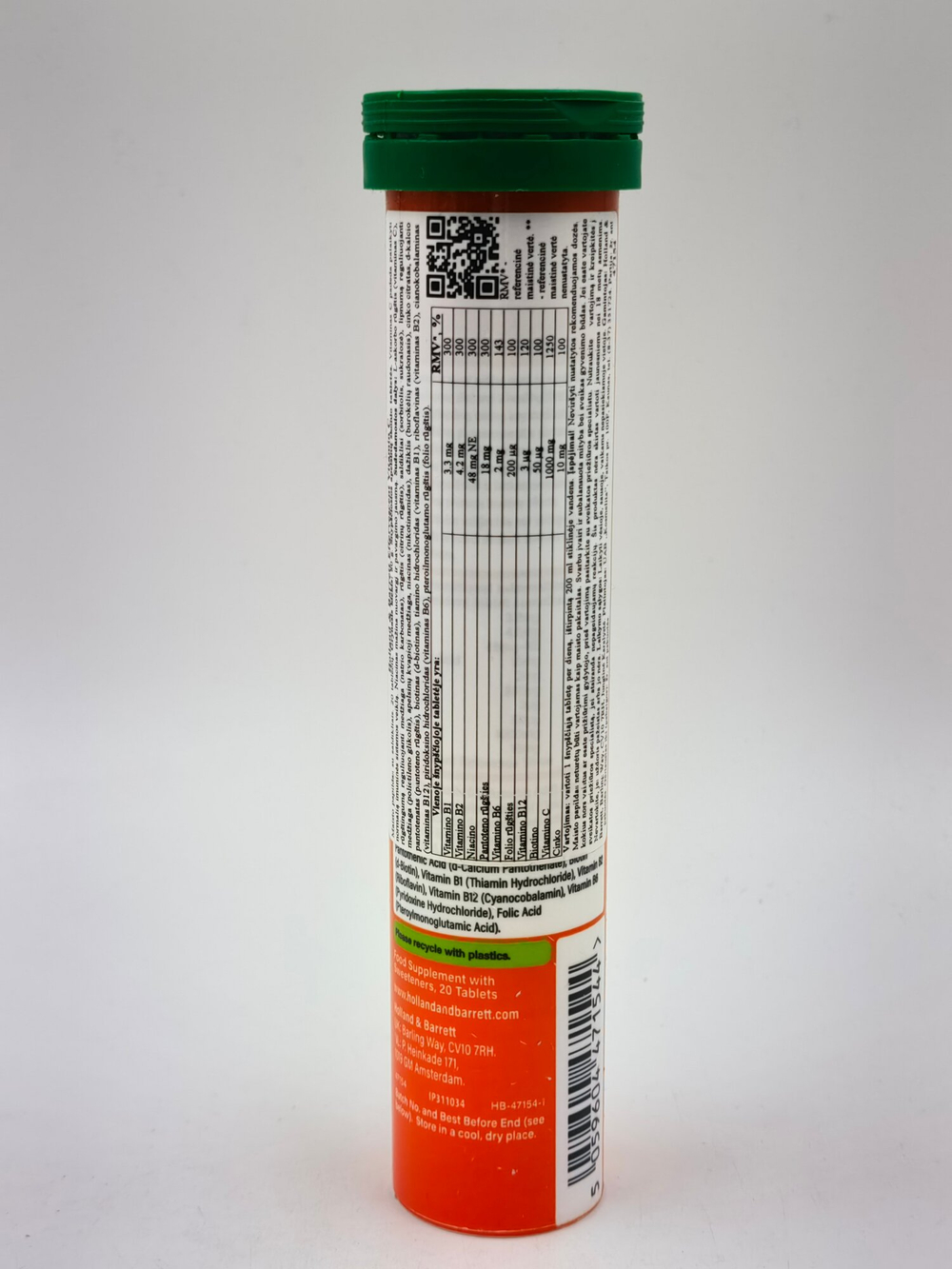 Holland & Barrett Vit C + Zink & B,  Витамин С-цинк-В,  60 шипучих таблеток с апельсиновым вкусом (из Литвы)