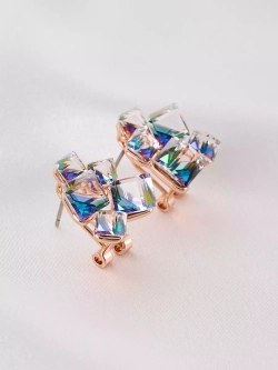 Серьги гроздья Мираж с зелеными кубиками Swarovski