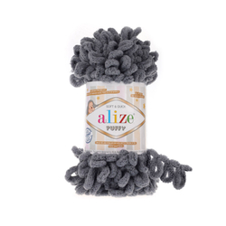 Пуффи (Puffy) пряжа Alize 100%микрополиэстер 5х100г/9,2 м 87 угольный серый