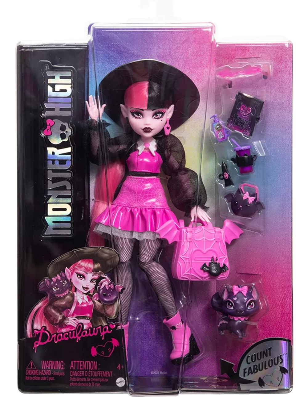 Кукла Монстер Хай Дракулаура со шляпой HRP64 Поколение 3 | Monster High Draculaura with Hat G3 | шарнирная кукла | 6+