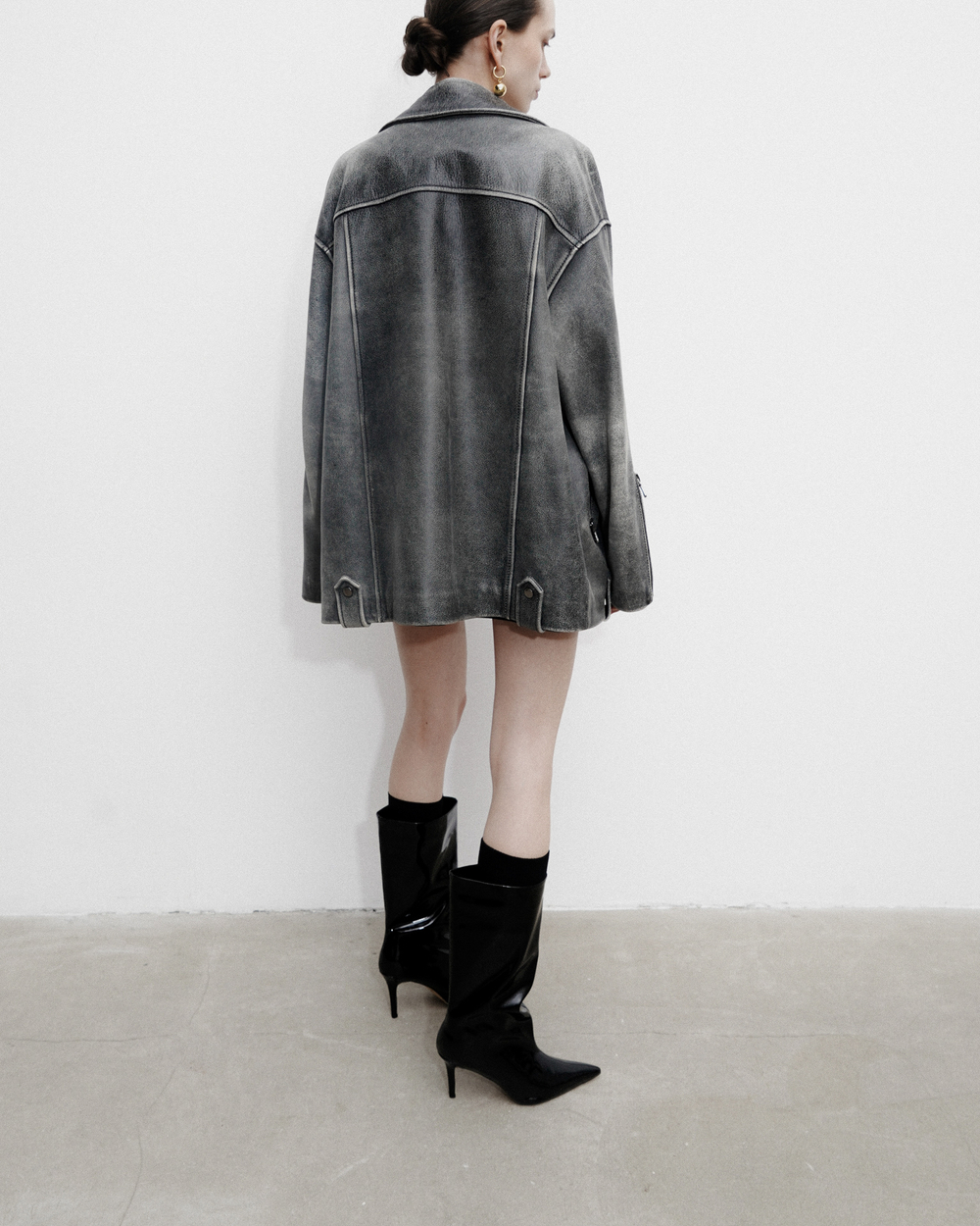 Куртка кожаная Big Oversized VINTAGE черная