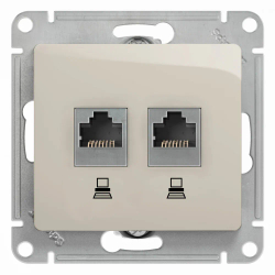 GLOSSA РОЗЕТКА двойная компьютерная RJ45+RJ45 кат. 5e, механизм, МОЛОЧНЫЙ