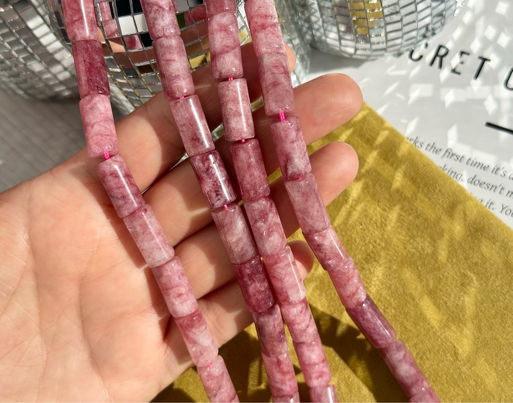 Кварц тонированный, трубочки гладкие 8х16мм, 1/2 нити (≈19см, 12 бусин)