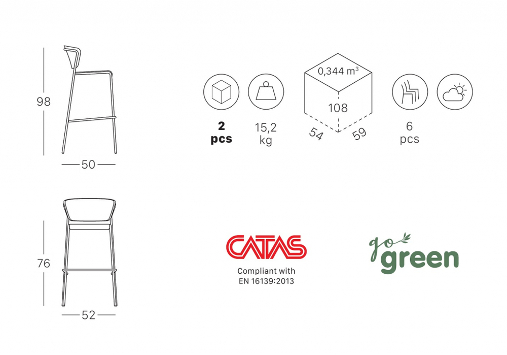 Стул пластиковый барный Scab Design Lisa Technopolymer Go Green, антрацит